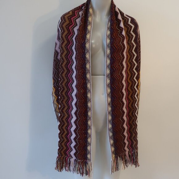 Missoni Accessories - NWOT Womens Missoni Burgundy, Pink, Orange Chevron Fringed Scarf Wrap OS